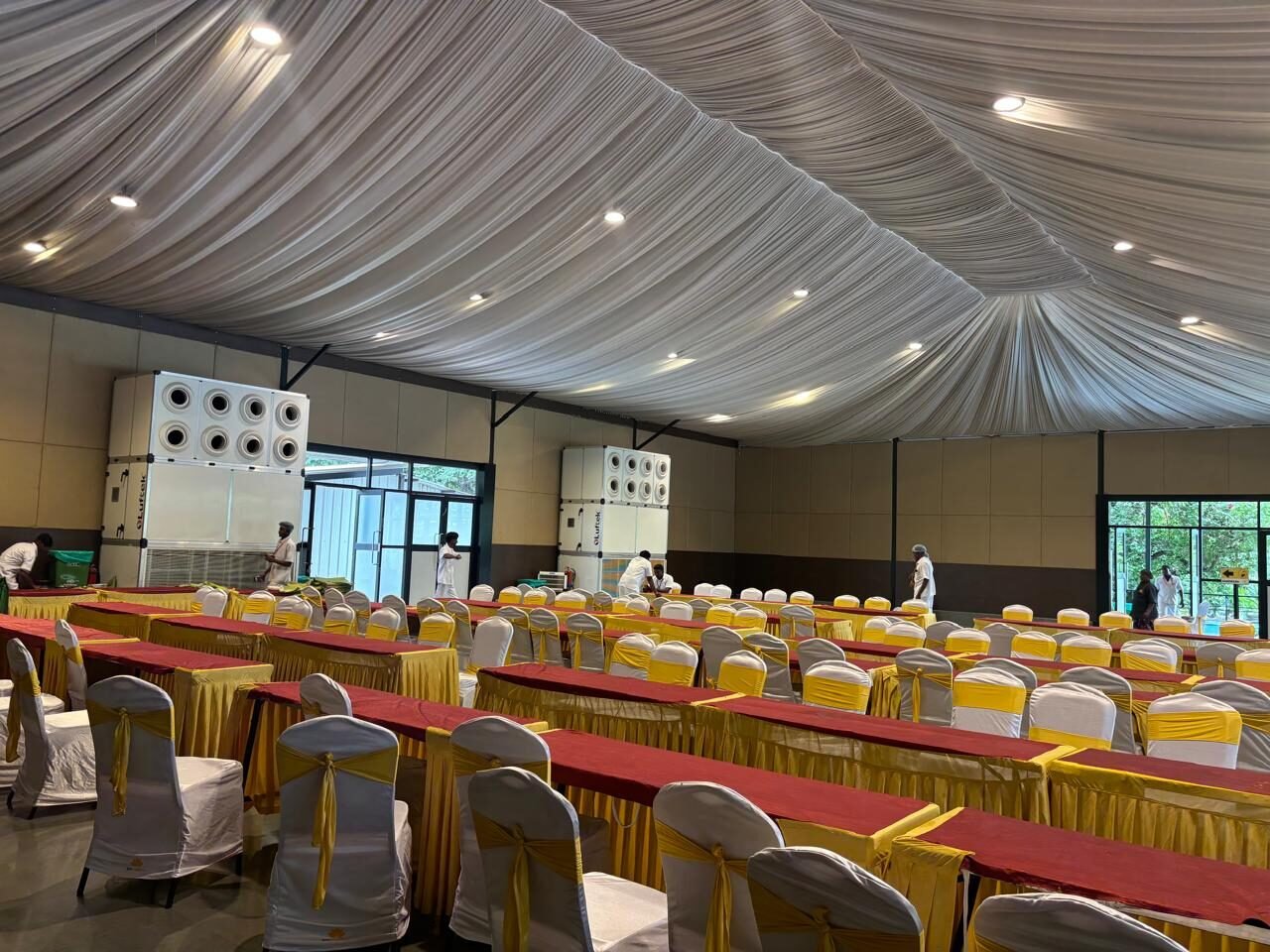 Banquet hall fit-out with rows of guest seating